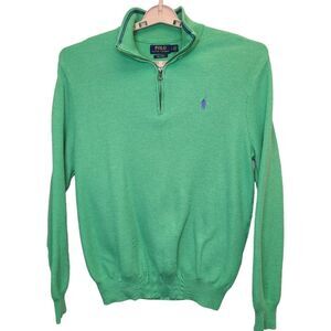Polo Ralph Lauren Men's L Pima Cotton Zip Textured Pullover L/S Sweater Green